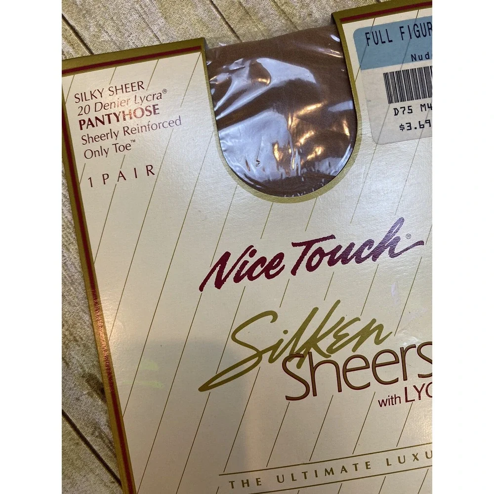 Vintage Nice Touch Silken Sheers 20 Denier‎ Lycra Size Full Figure Short Nude